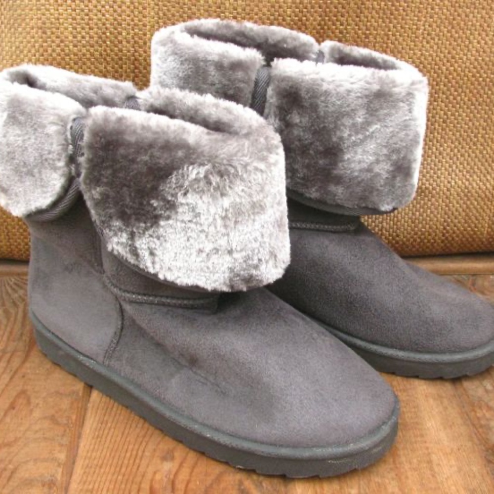 Women’s Boot Slippers Primark “Atmosphere” Gray Faux Suede Faux Fur Size 10 NWT